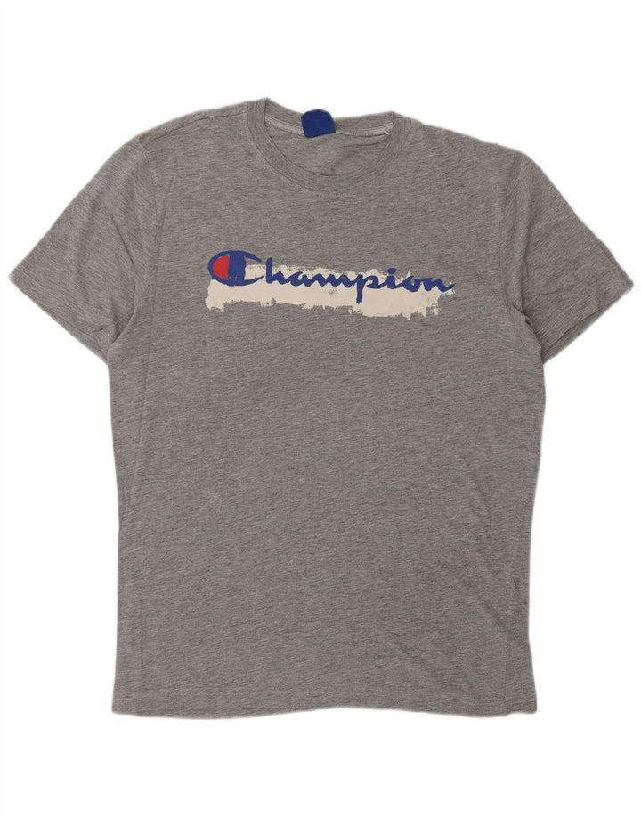 Męski T-shirt z grafiką CHAMPION, duży, szary, nakrapiany