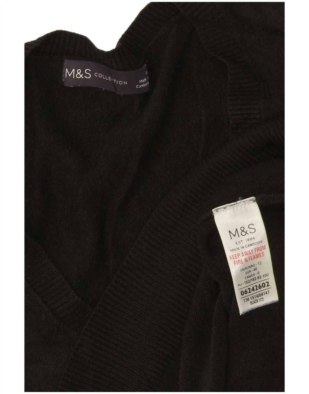 Marks & Spencer Damski sweter z dekoltem w kształcie litery V, UK 12, średni czarny akryl