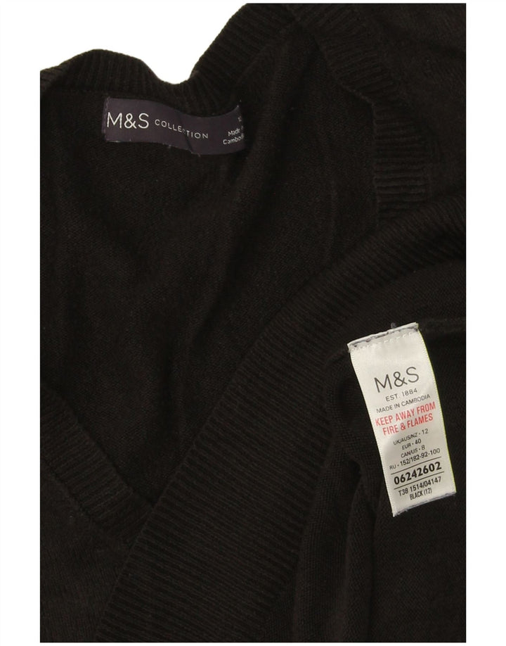 Marks & Spencer Damski sweter z dekoltem w kształcie litery V, UK 12, średni czarny akryl
