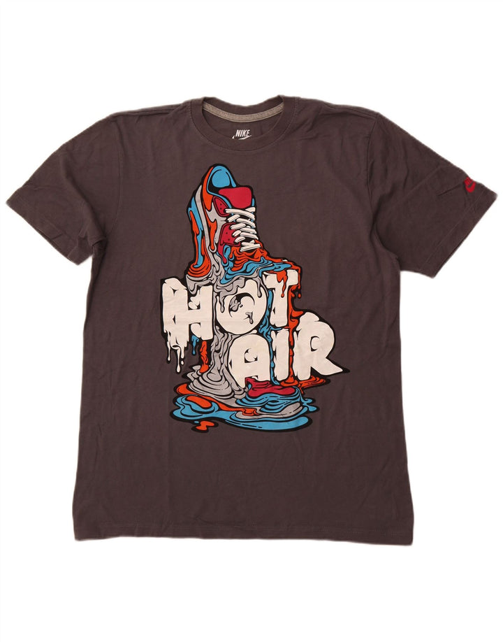 Męski T-shirt z grafiką NIKE o standardowym kroju, duży, szary, bawełniany