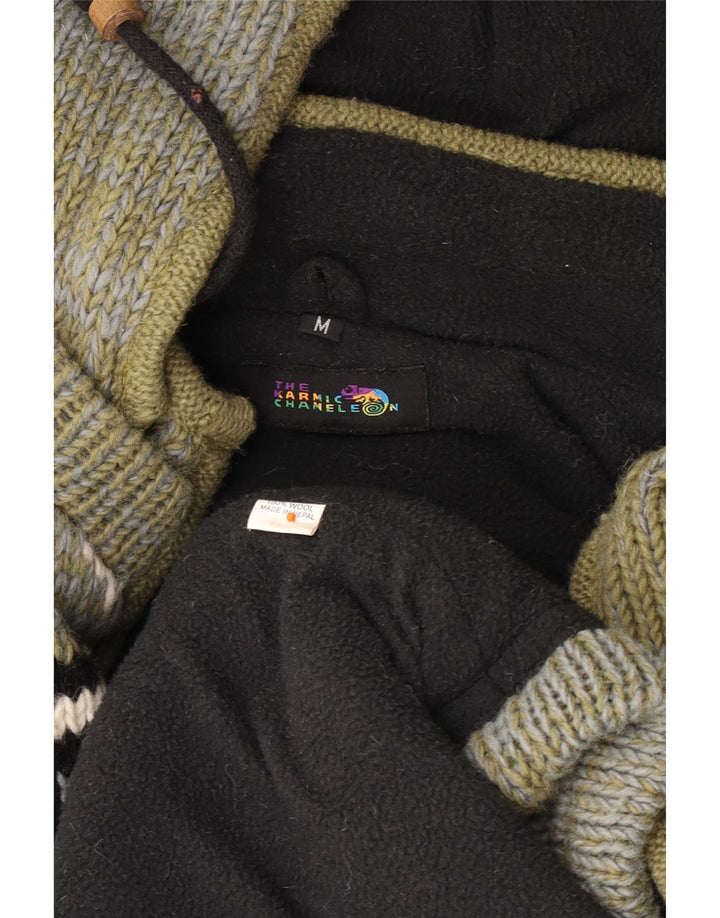 Męski sweter rozpinany z kapturem w stylu VINTAGE, średni khaki, wełna Fair Isle