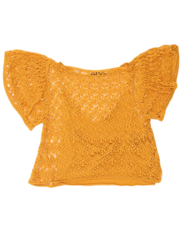 Damski Crochet Crochet Zara Prześwitujący Top UK 10 Mały Żółty