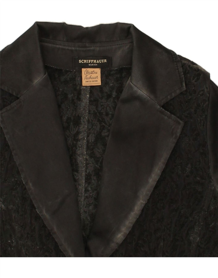 SCHIFFHAUER MUNICH Womens 1 Button Blazer Jacket UK 14 Medium Black Floral Vintage SCHIFFHAUER MUNICH and Second-Hand SCHIFFHAUER MUNICH from Messina Hembry 