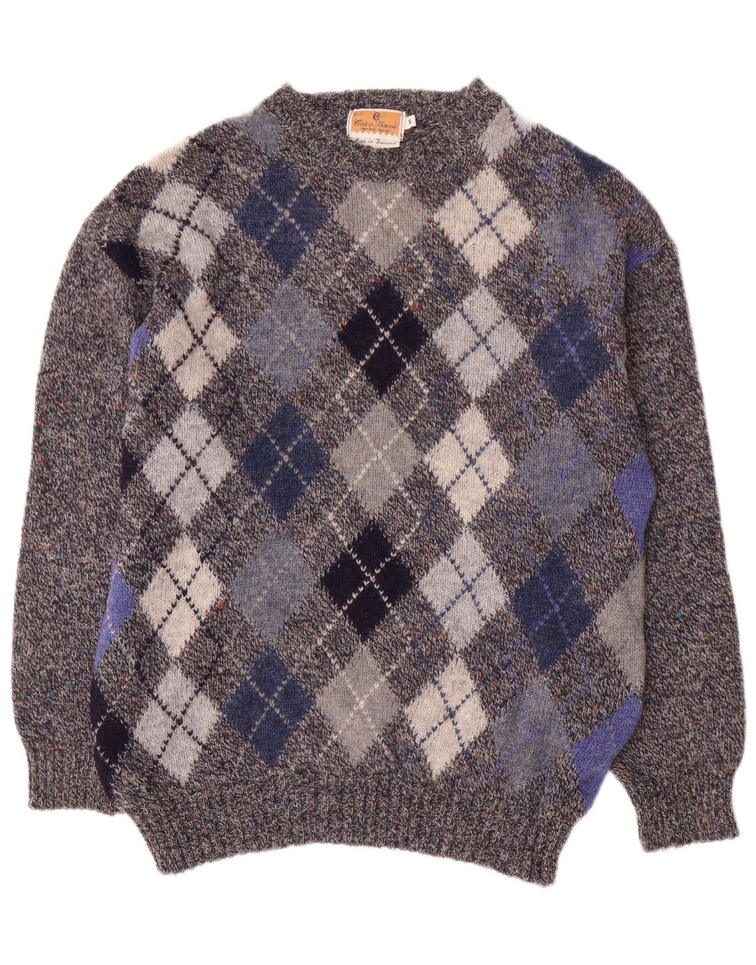 CONTE OF FLORENCE Męski sweter z okrągłym dekoltem, mały, szary Argyle/Diament