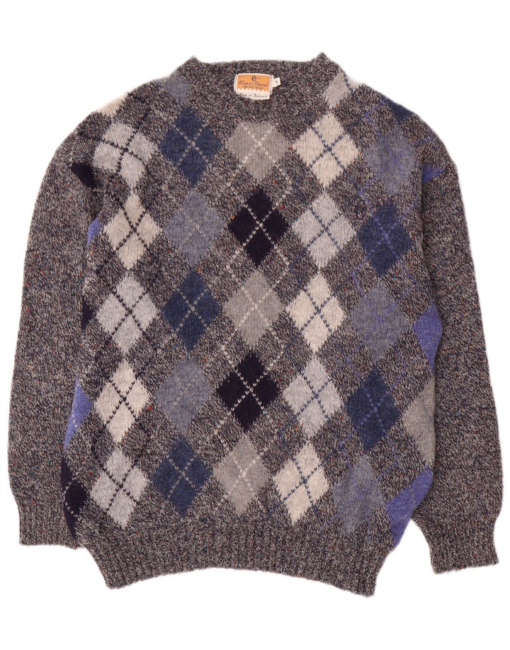 CONTE OF FLORENCE Męski sweter z okrągłym dekoltem, mały, szary Argyle/Diament