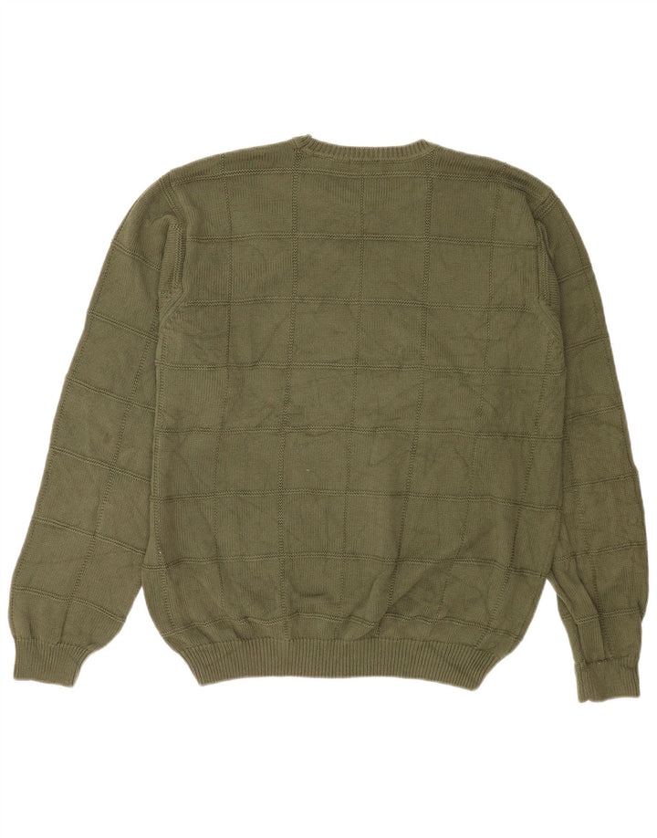 Izod Męski sweter z okrągłym dekoltem, duży, bawełniany khaki w kratkę