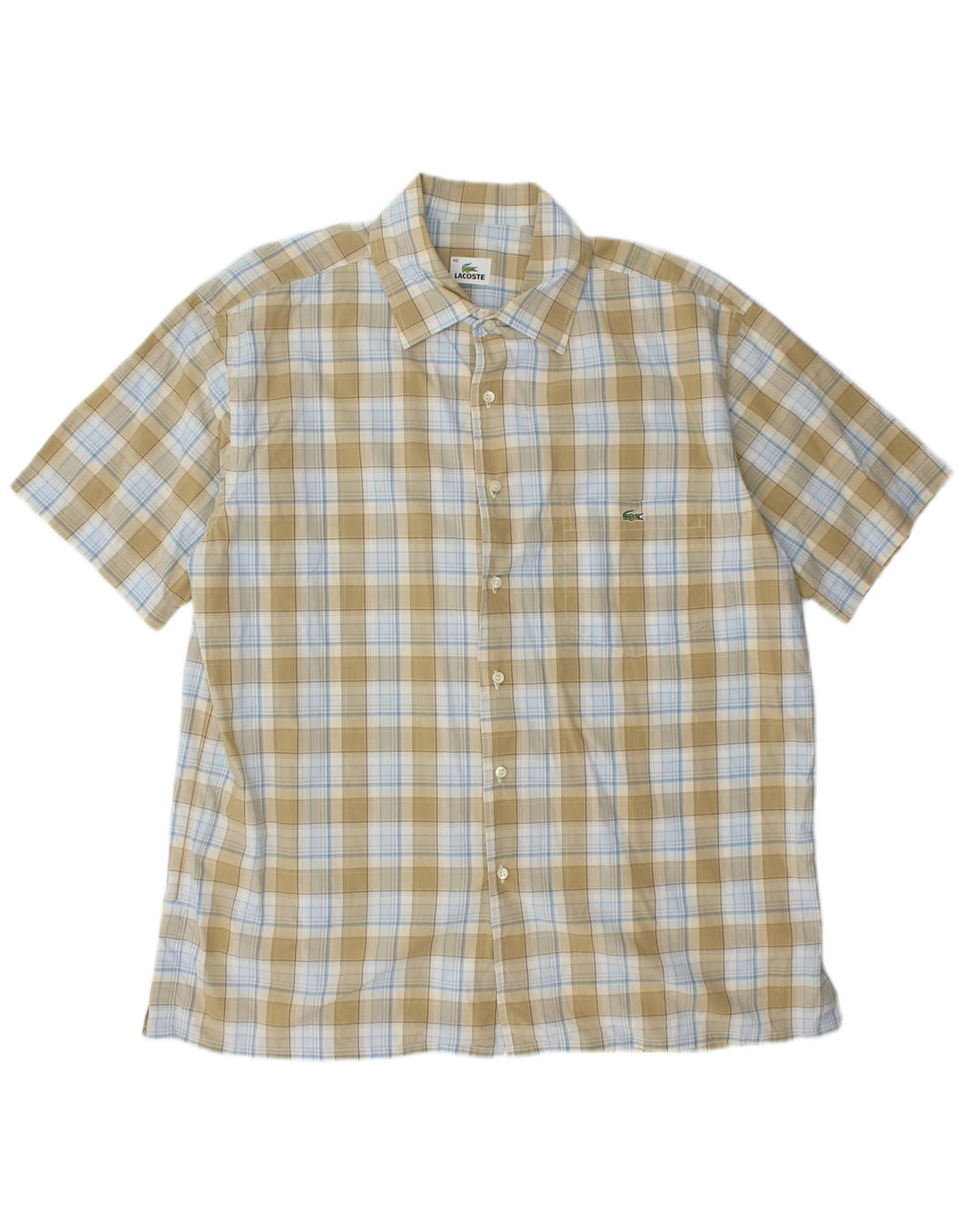 Męska koszula z krótkim rękawem LACOSTE, rozmiar 46, 2XL, khaki w kratkę