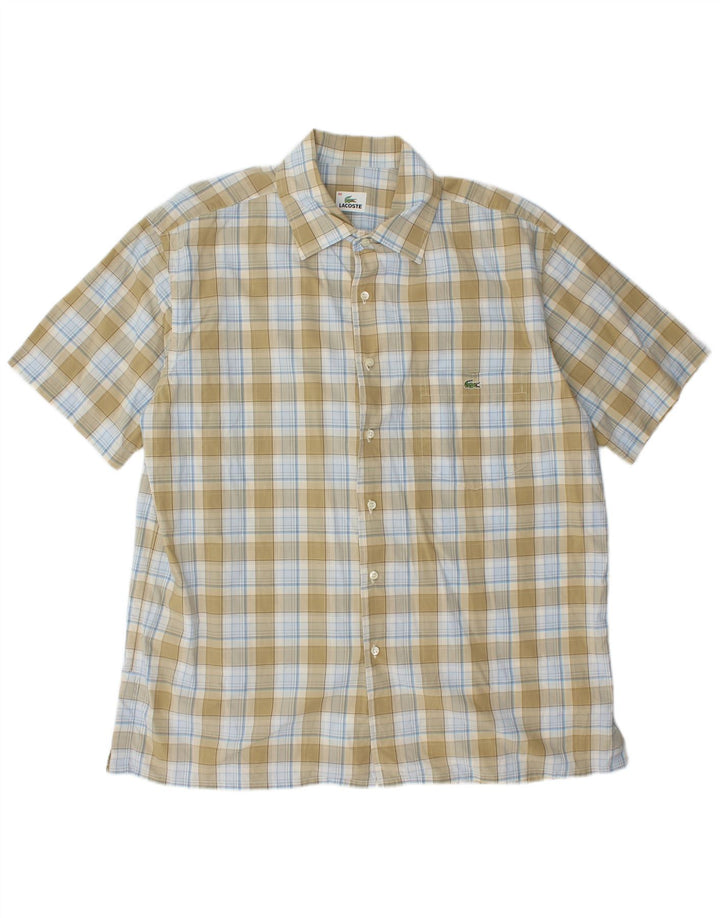 Męska koszula z krótkim rękawem LACOSTE, rozmiar 46, 2XL, khaki w kratkę