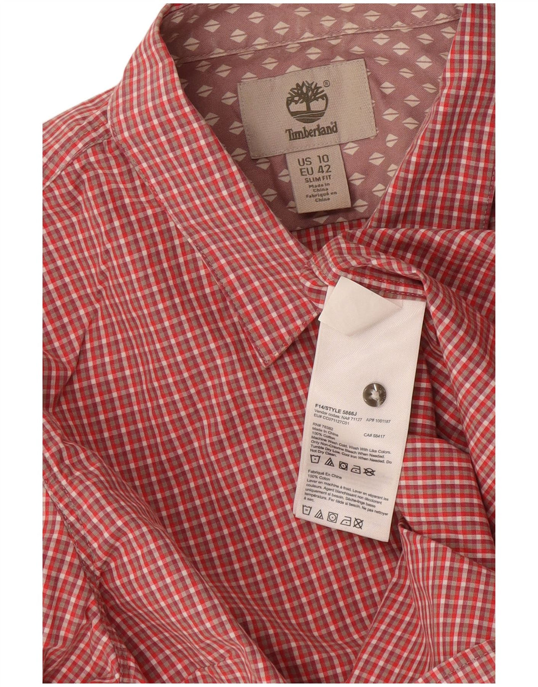 Damska koszula Timberland Slim Fit EU 42, duża, czerwona bawełna w kratkę