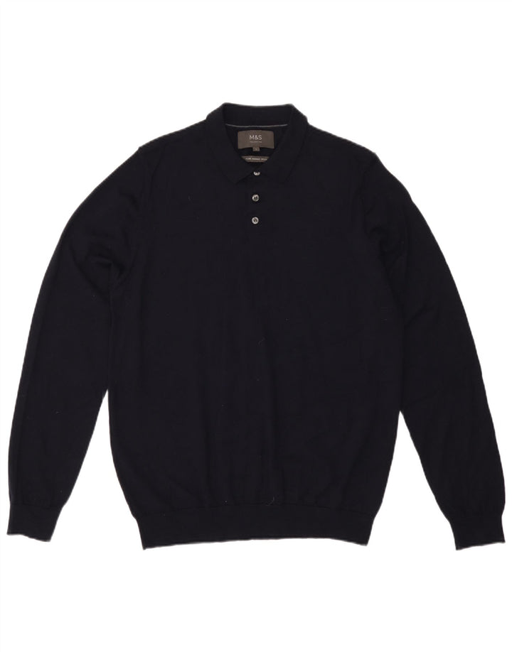 Marks & Spencer Męski sweter polo, duży, granatowy, wełniany