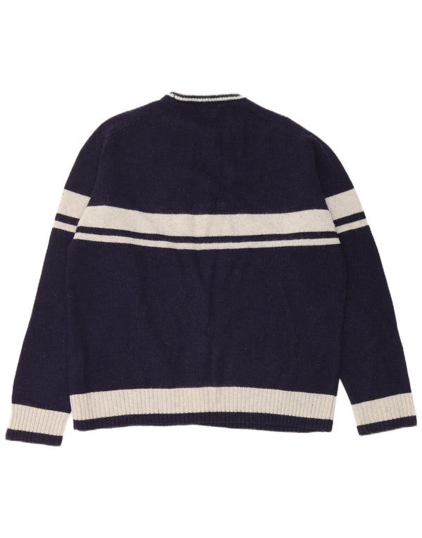 Ivy Oxford Męski sweter z okrągłym dekoltem XL Granatowa wełna z blokami kolorów