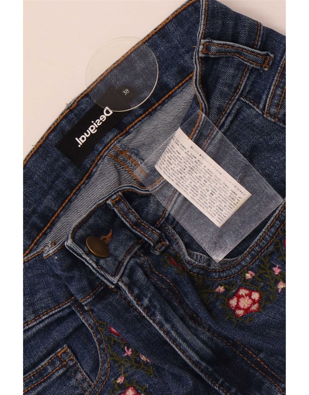 Damskie jeansy Bootcut Desigual EU 38 Medium W28 L27 Niebieska bawełna w kwiaty