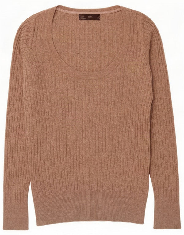 Damski sweter Zara z dekoltem w łódkę UK 14 Medium Beige Cotton