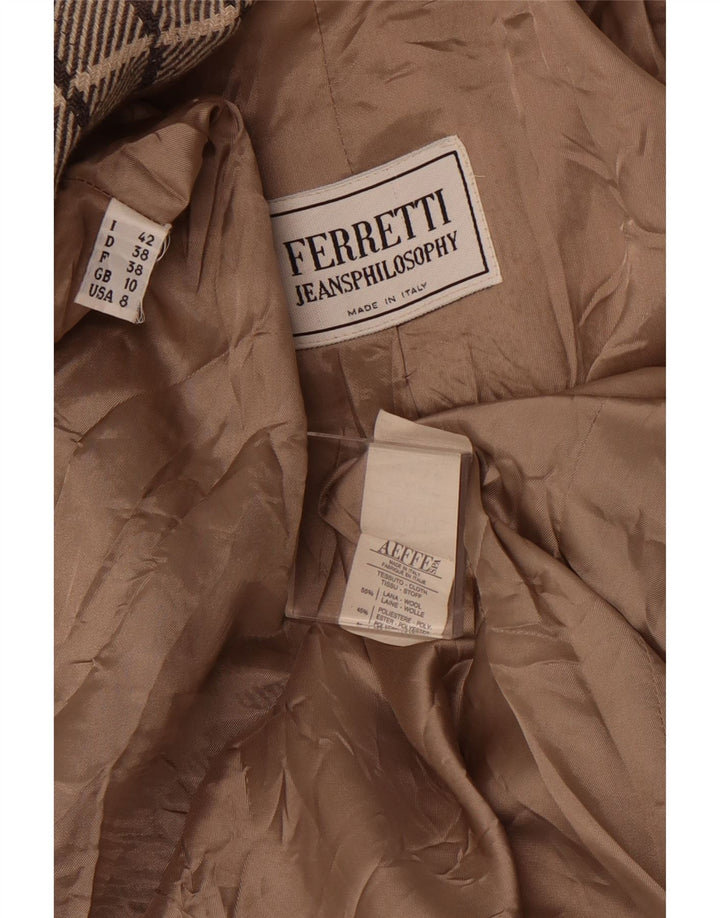 Damska marynarka zapinana na 2 guziki FERRETTI UK 10, mała, wełniana w brązową kratkę