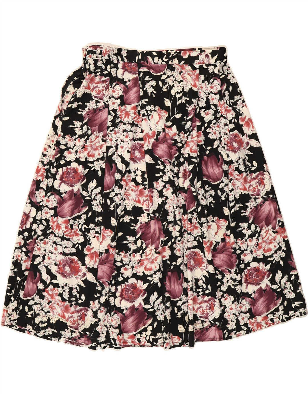VINTAGE Womens Pleated A-Line Skirt W30 Medium  Black Floral Vintage Vintage and Second-Hand Vintage from Messina Hembry 