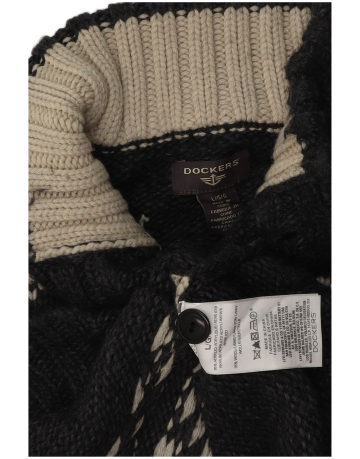 Męski sweter zapinany na guziki Dockers, duży, szary, akryl Fair Isle