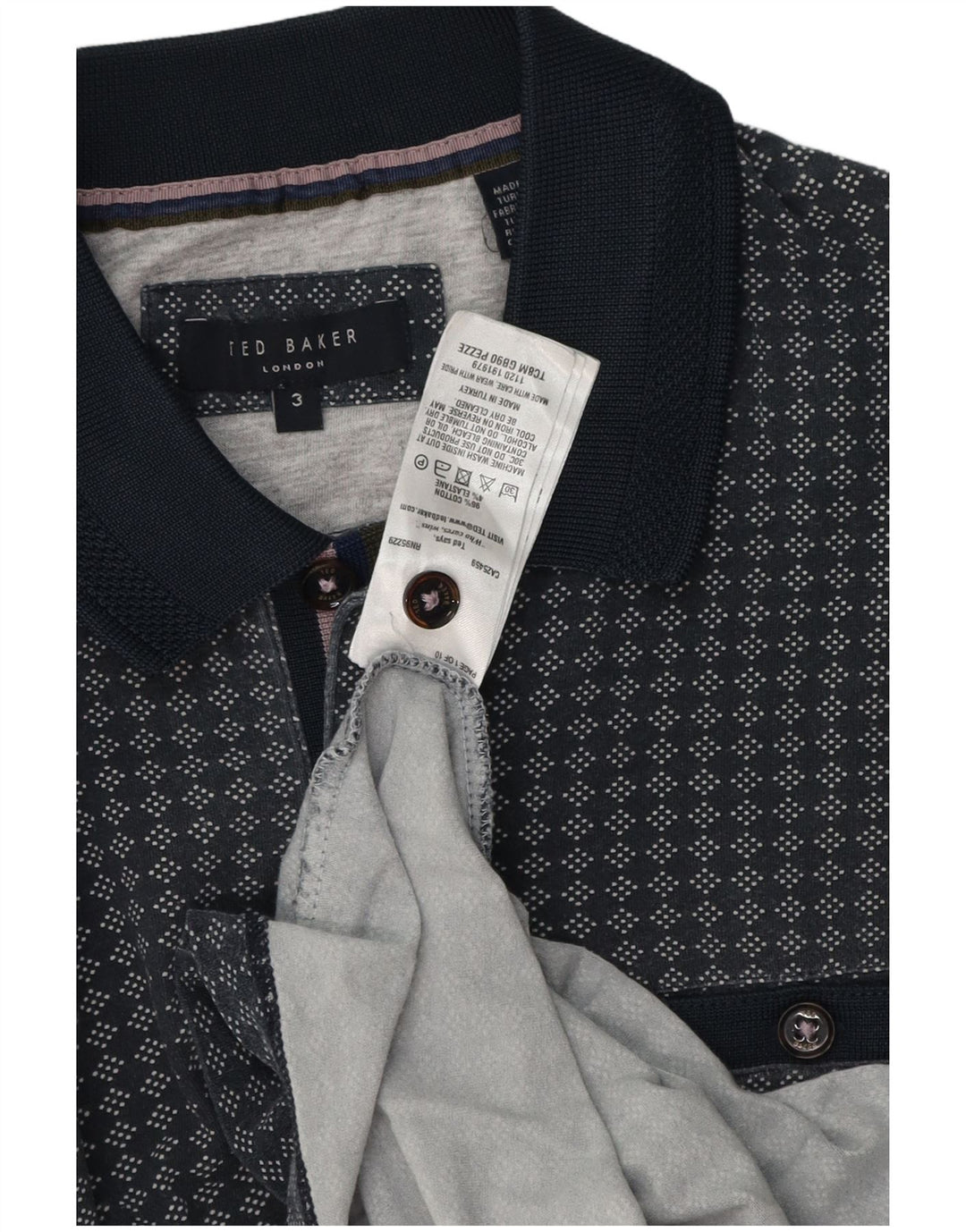 Męska koszulka polo Ted Baker, rozmiar 3, średni granatowy wzór geometryczny
