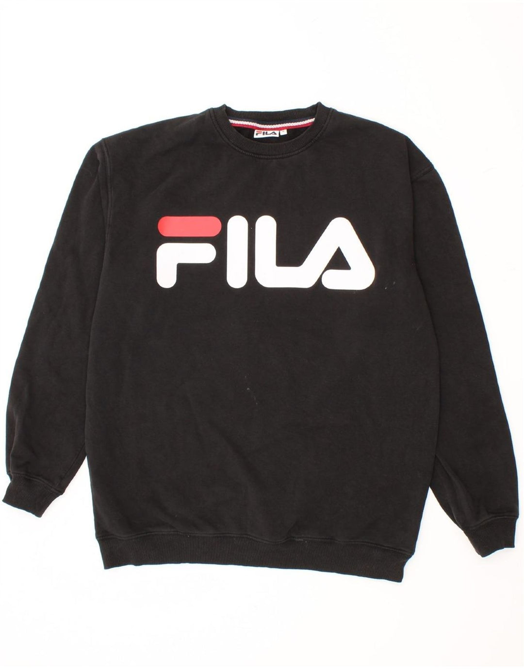 FILA Mens Graphic Sweatshirt Jumper Medium Black Cotton Vintage Fila and Second-Hand Fila from Messina Hembry 