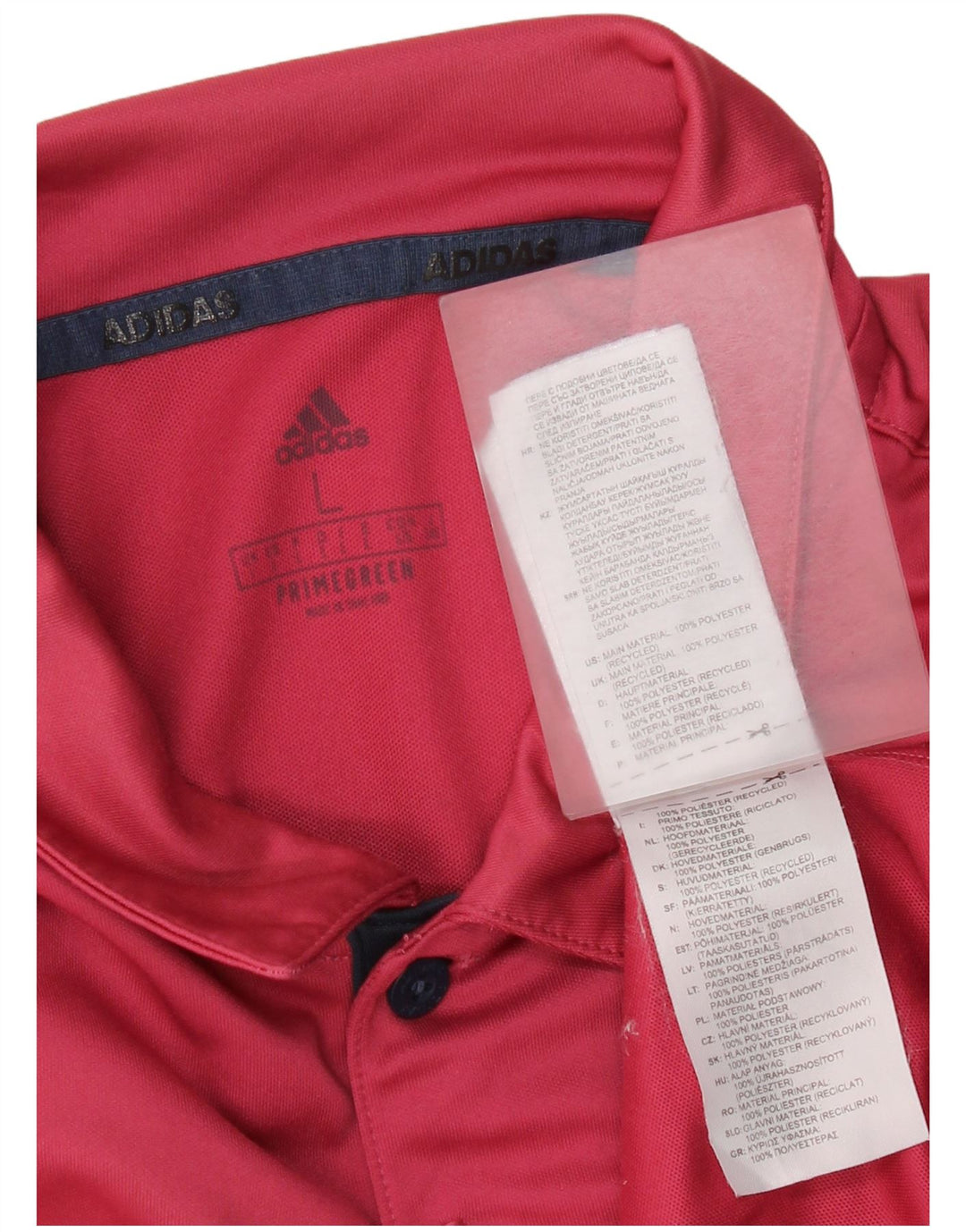 Męska koszulka polo Adidas Primegreen, duża, poliestrowa w czerwone paski