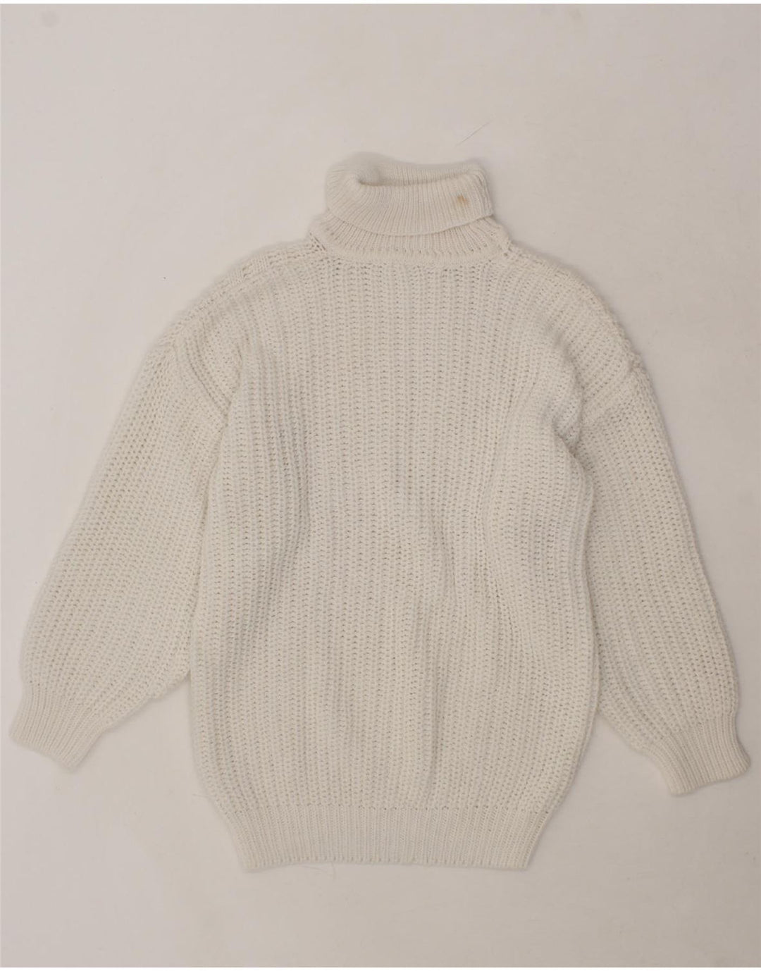 VINTAGE Womens Roll Neck Jumper Sweater UK 14 Medium White Acrylic Vintage Vintage and Second-Hand Vintage from Messina Hembry 
