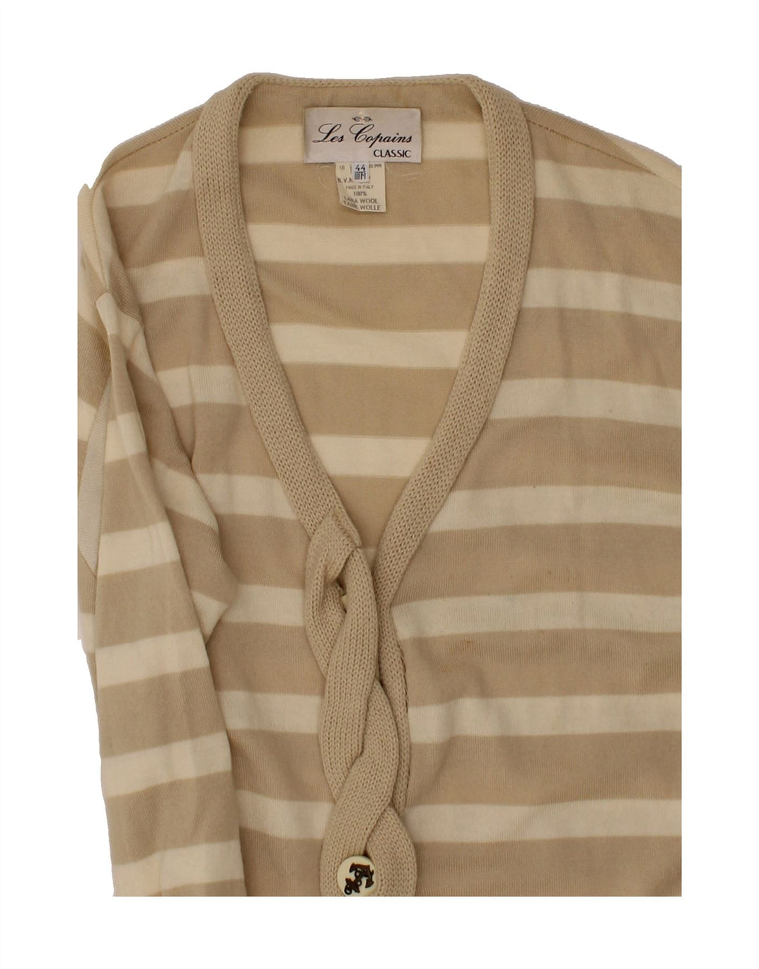 LES COPAINS Womens Cardigan Sweater IT 44 Medium Beige Striped Classic Vintage Les Copains and Second-Hand Les Copains from Messina Hembry 