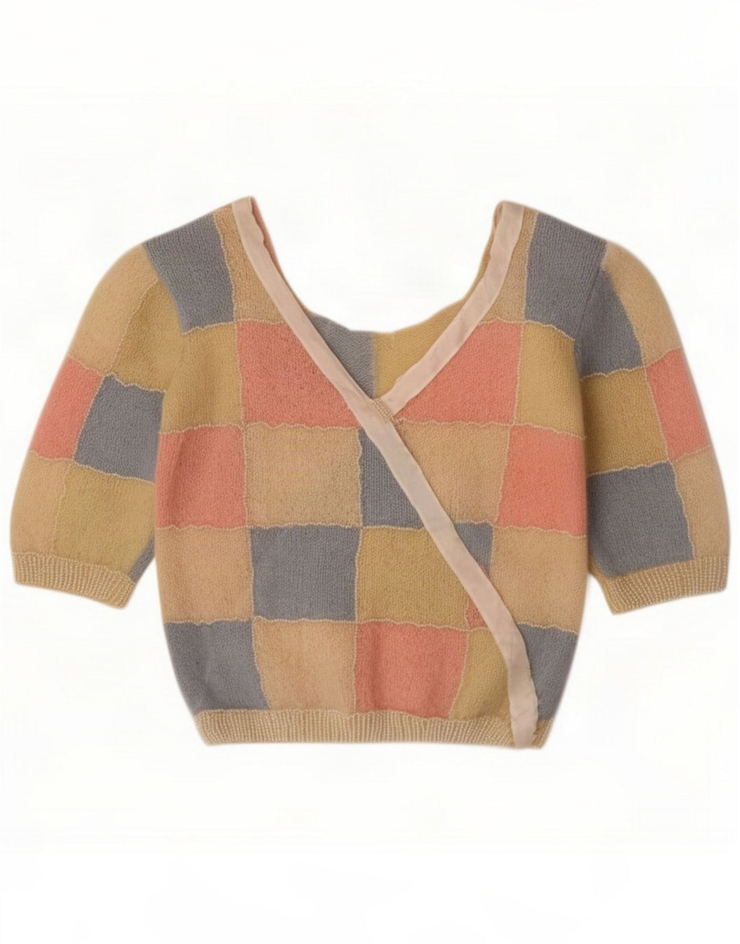 Damski sweter w stylu vintage z dekoltem w kształcie litery V UK 10 Mały wielobarwny patchwork