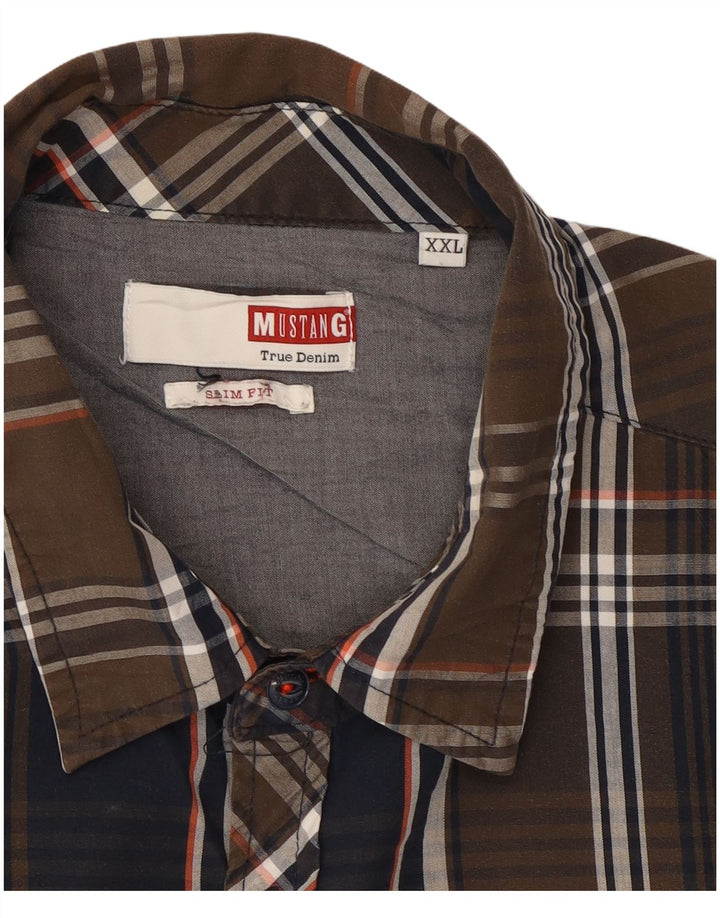 Koszula męska Mustang Slim Fit 2XL, brązowa, bawełniana w kratkę