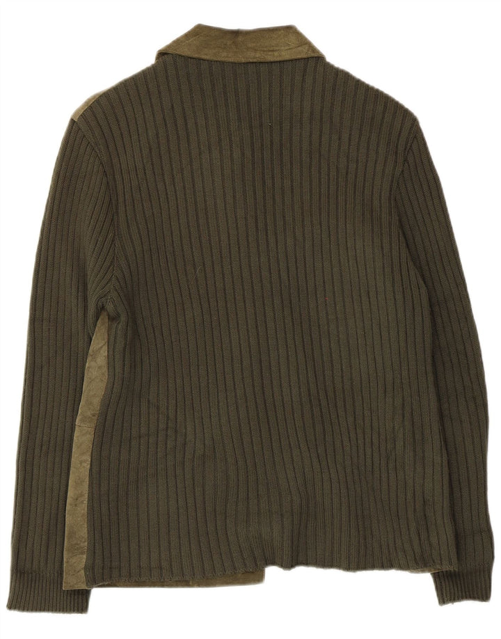 Vintage damska kurtka zamszowa z dzianiny UK 14, średnia zielona skóra