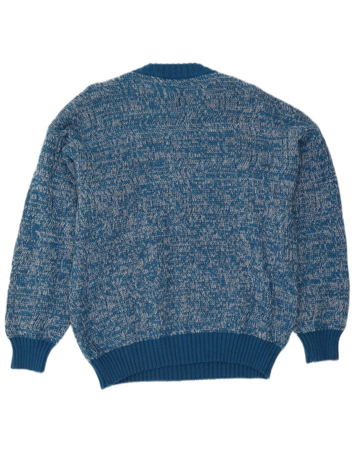 Vintage męski sweter z okrągłym dekoltem IT 50, średni niebieski nakrapiany