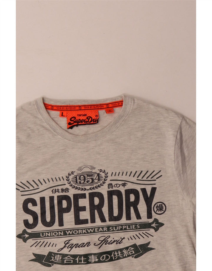 Męski T-shirt Superdry z grafiką, duży, szary, bawełniany w cętki