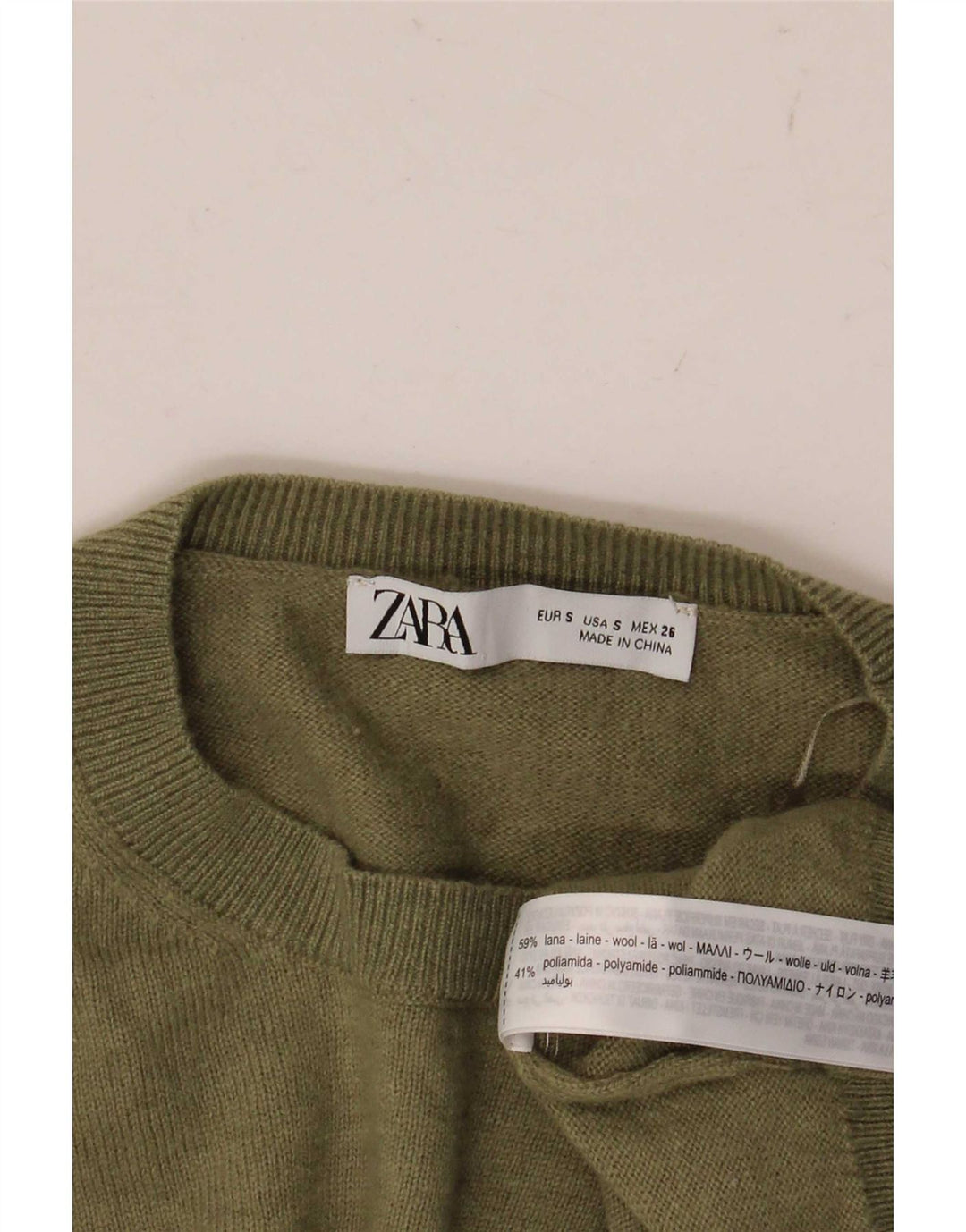 Damski sweter oversize Zara z okrągłym dekoltem UK 10 Small Green Wełna