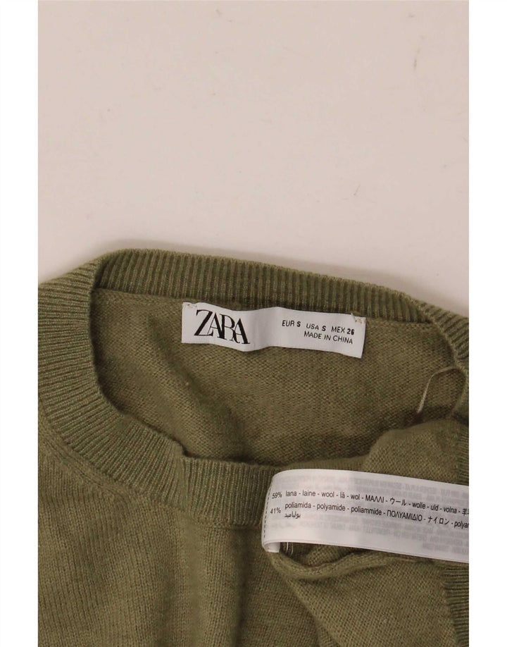 Damski sweter oversize Zara z okrągłym dekoltem UK 10 Small Green Wełna
