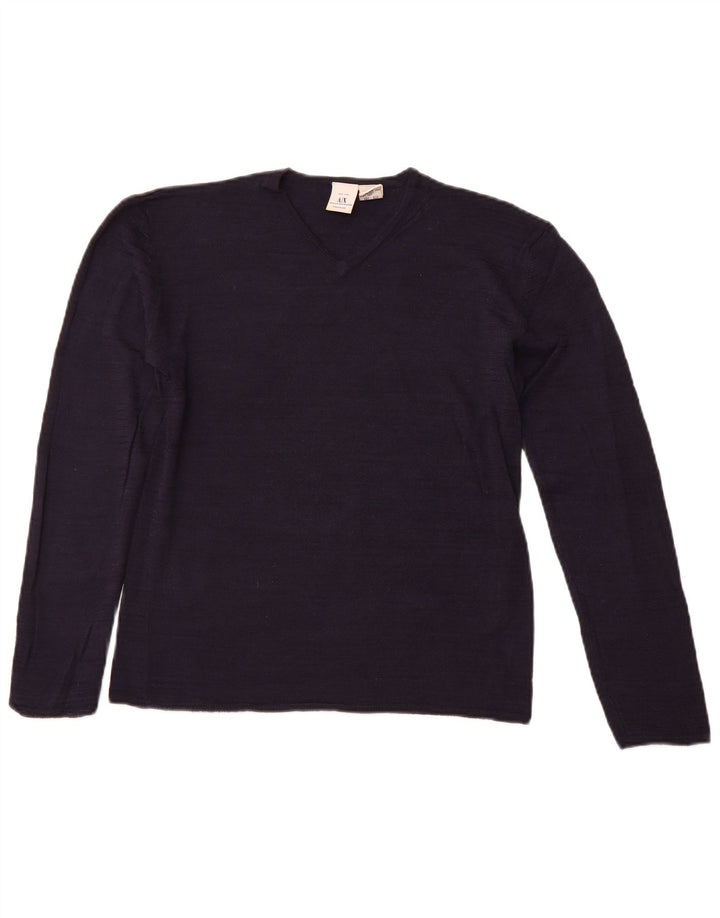 ARMANI EXCHANGE Damski sweter z dekoltem w kształcie litery V, UK 12, średni granatowy