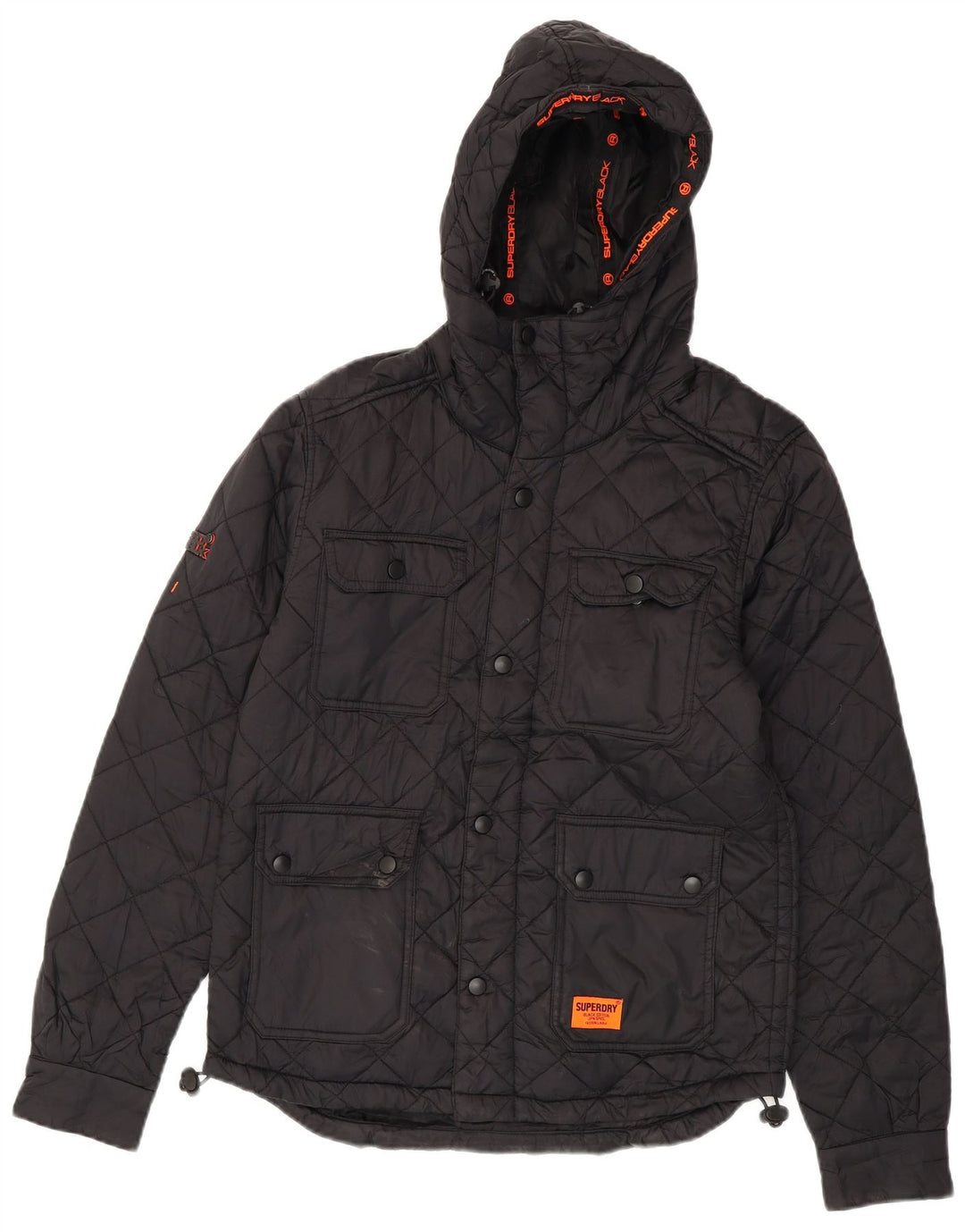 SUPERDRY Męska pikowana kurtka z kapturem UK 36 Small Black Nylon