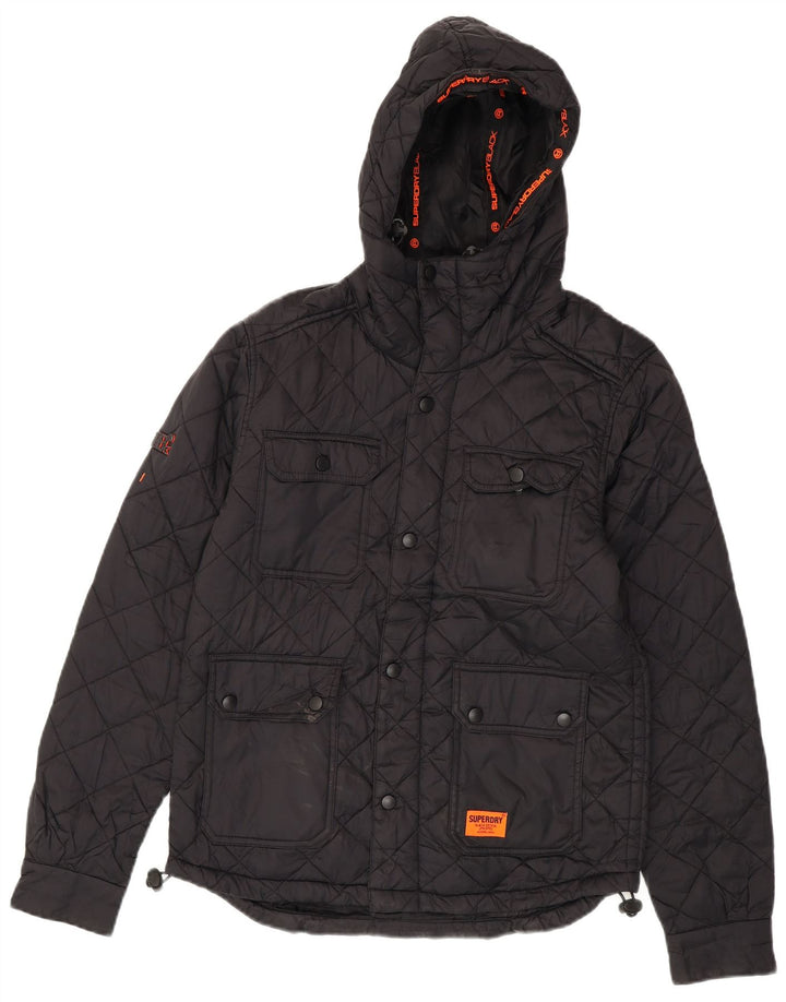 SUPERDRY Męska pikowana kurtka z kapturem UK 36 Small Black Nylon