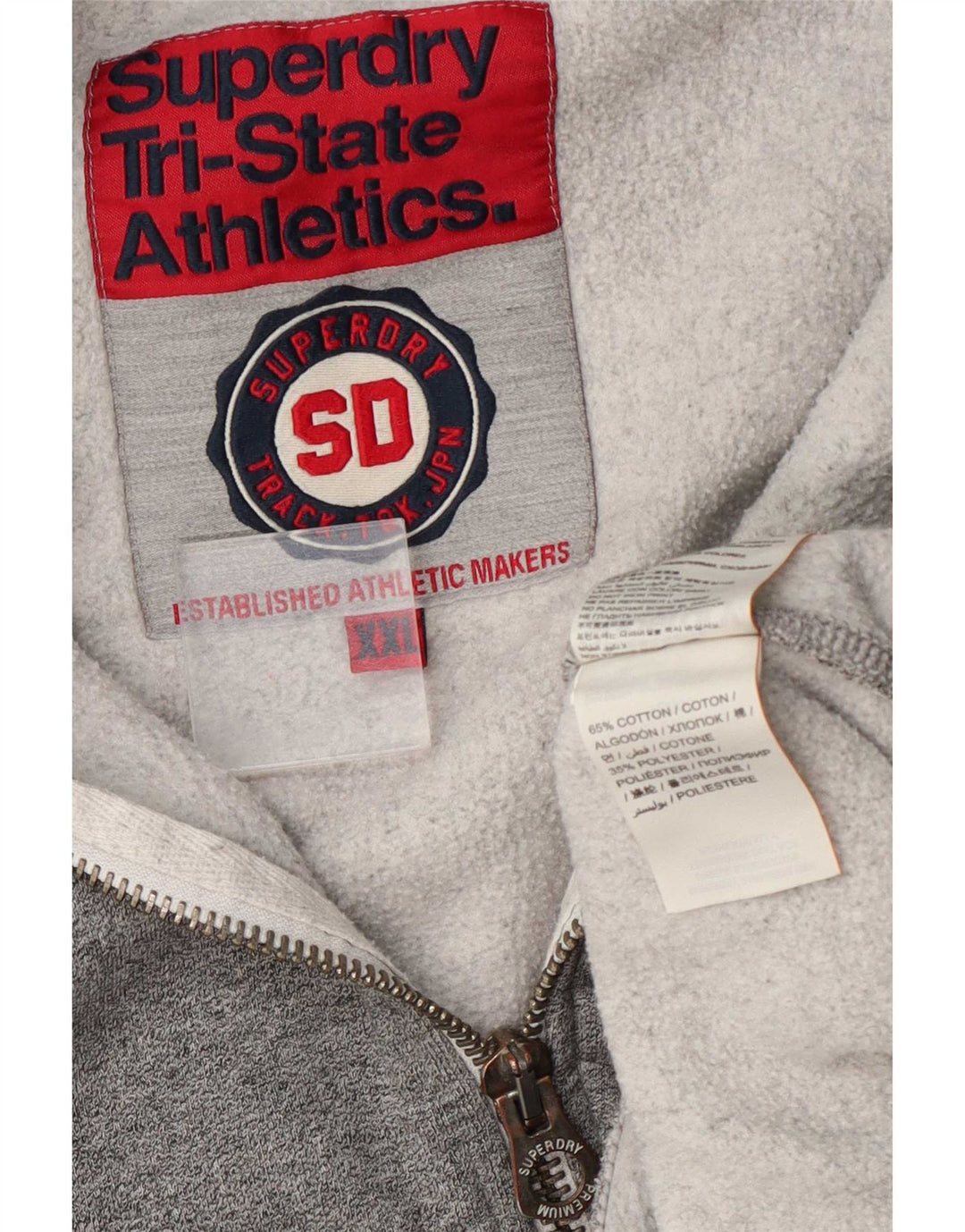 Męska kurtka dresowa Superdry z grafiką, 2XL, szara, bawełniana w bloki kolorów