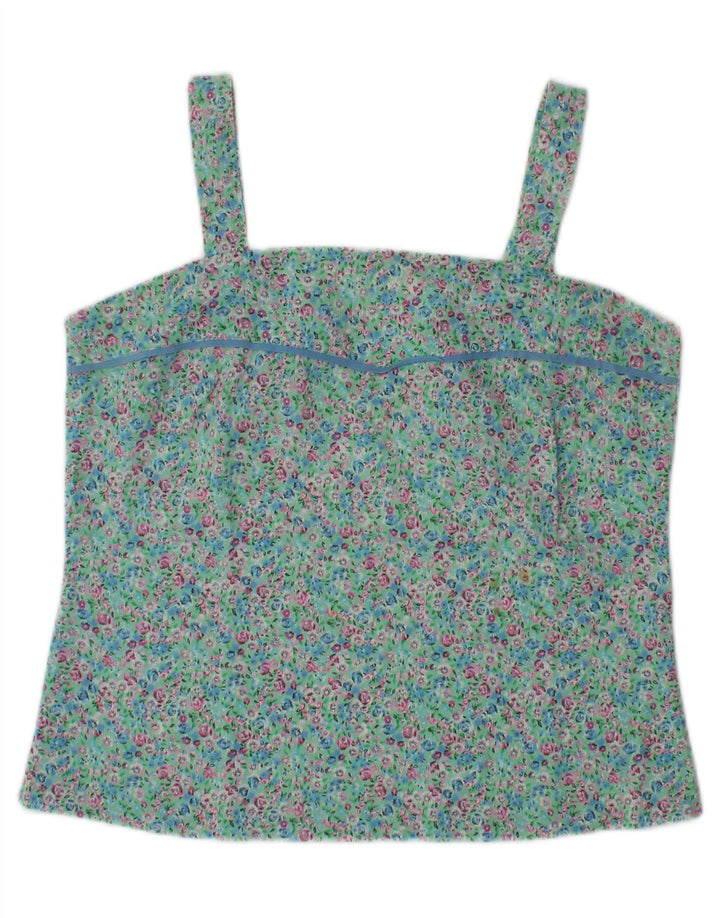 Vintage damski top na ramiączkach UK 10 małych turkusowych kwiatów