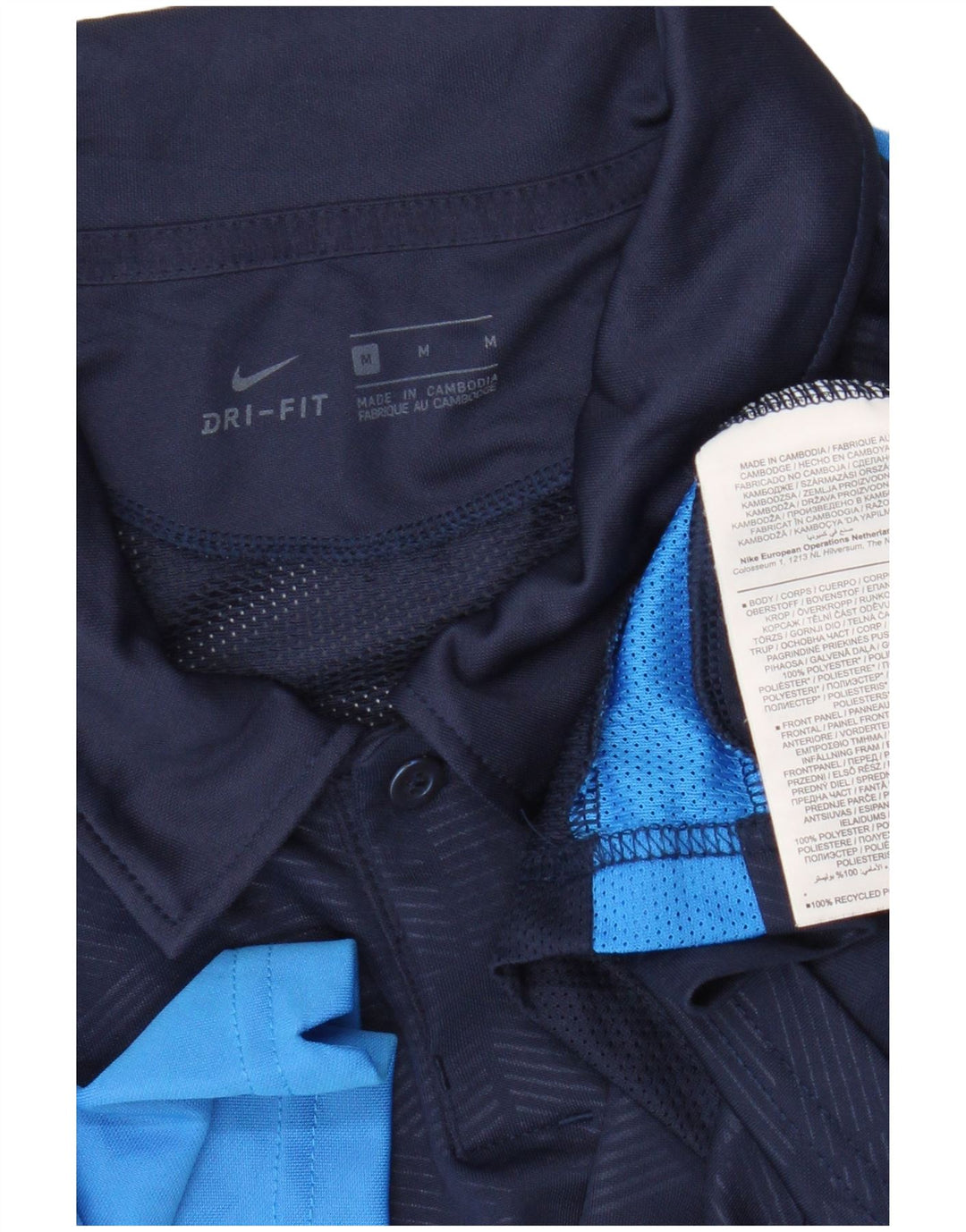 Męska koszulka polo Nike Dri Fit, średni granatowy poliester z blokami kolorów