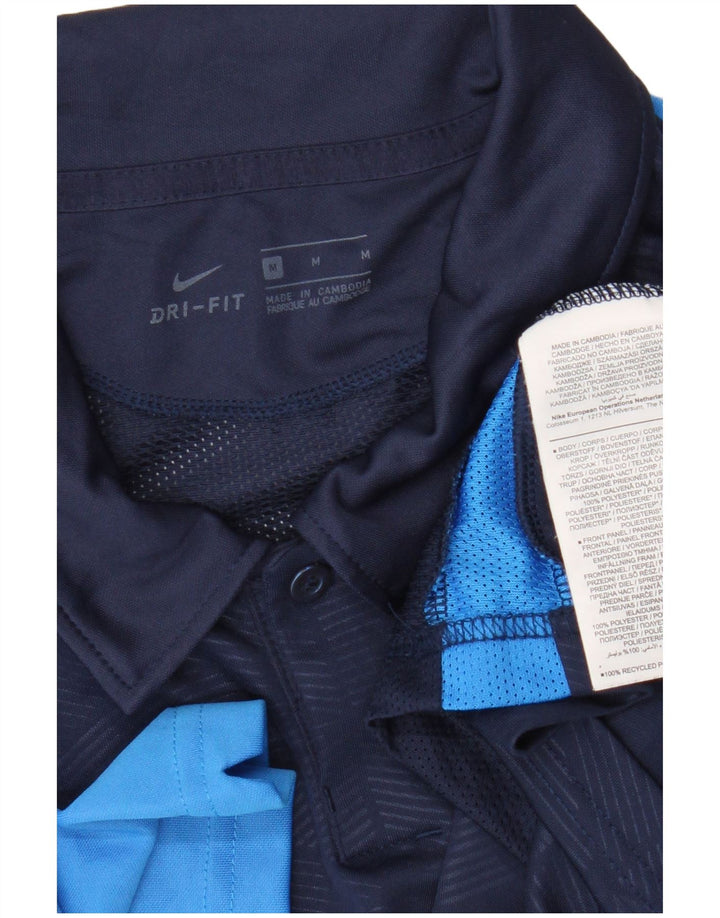 Męska koszulka polo Nike Dri Fit, średni granatowy poliester z blokami kolorów