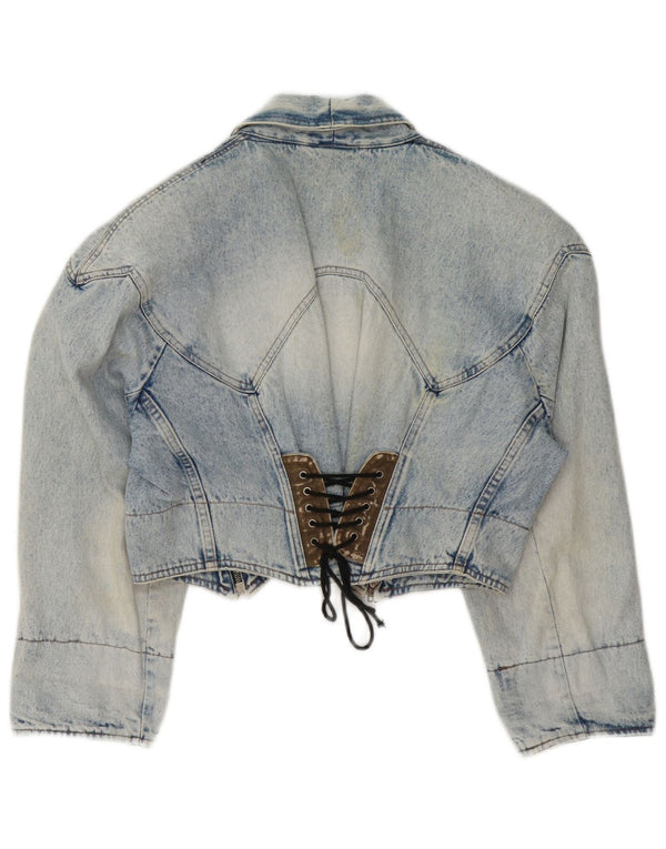 Vintage damska kurtka jeansowa Crop UK 14, średni niebieski