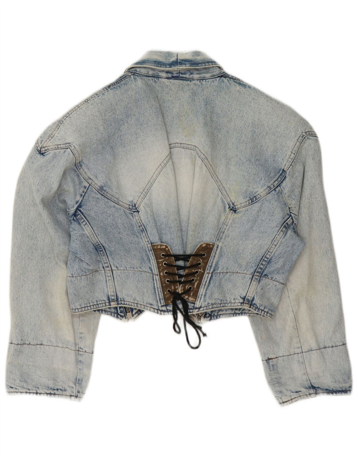Vintage damska kurtka jeansowa Crop UK 14, średni niebieski