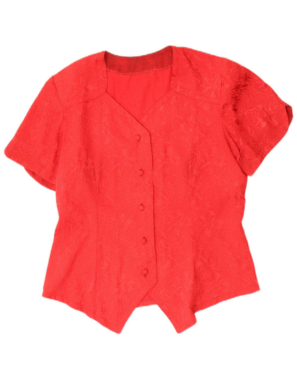 Bluzka damska z krótkim rękawem w stylu vintage, UK 14, duża, czerwona w kwiaty