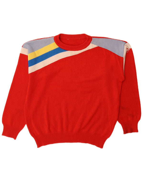 Vintage męski sweter z okrągłym dekoltem IT 54 XL, wełna w kolorze czerwonym