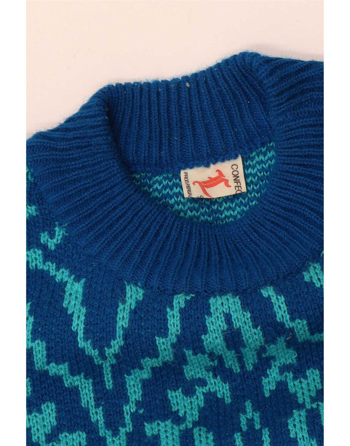 Vintage męski sweter z okrągłym dekoltem, średni niebieski Paisley