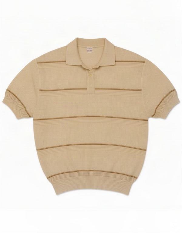 Męska koszulka polo w stylu vintage, średni beż w paski, poliakryl