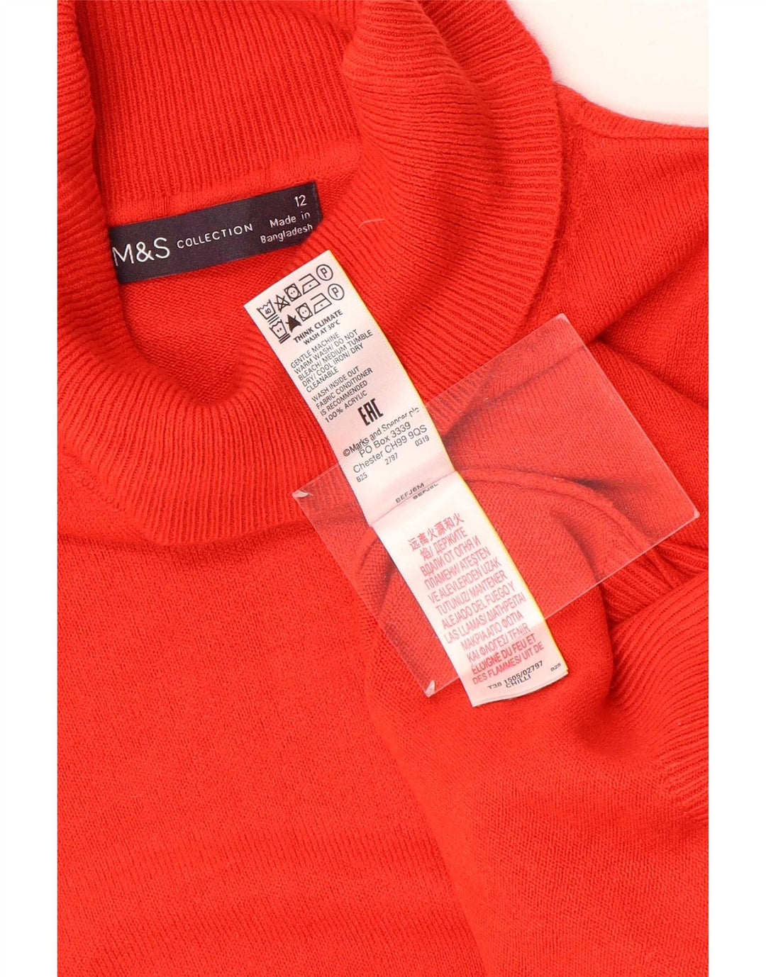 Marks & Spencer Damski sweter z golfem UK 12, średni czerwony akryl