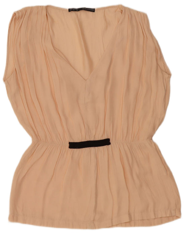 Zara Womens Sleeveless Blouse Top UK 14 Medium Beige Polyester