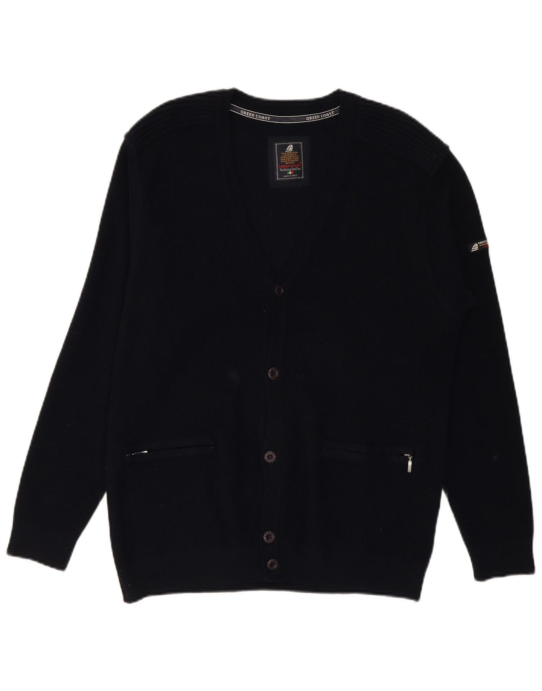 Męski sweter rozpinany GREEN COAST IT 52, duża czarna wełna merynosowa