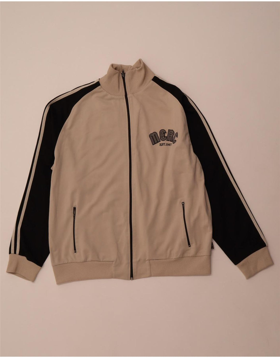 Męska kurtka dresowa MERC z grafiką XL, beżowa, bawełniana w blokach kolorów