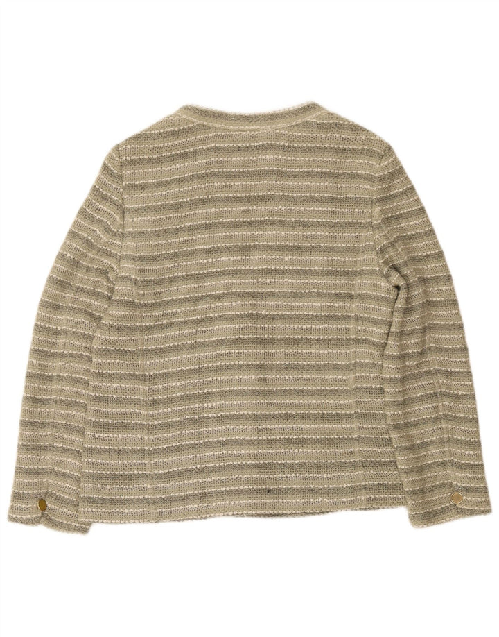 Vintage damski sweter rozpinany UK 14 w średnie zielone paski